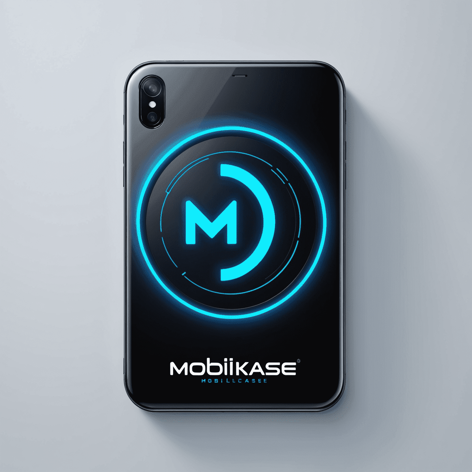 شعار mobilkase_com - شركة اتصالات محمولة بتصميم نيون أزرق